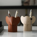 Whimsical Leather Elephant Pen Holder - Minimalist Desktop Organizer & Makeup Brush Storage Container for Office & Vanity Decor