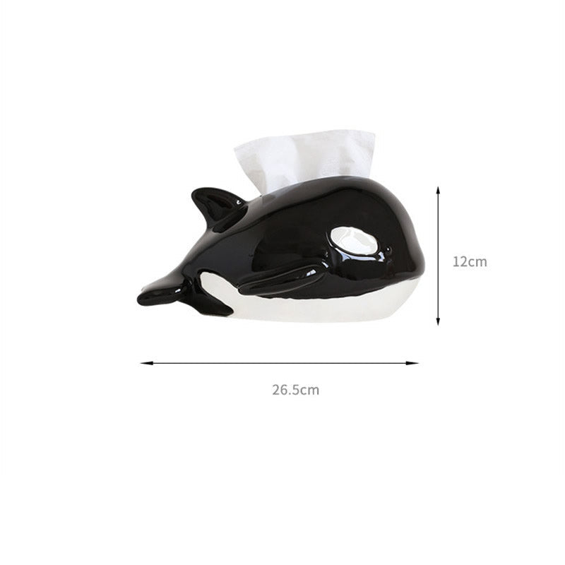 Whimsical Orca Killer Whale Ceramic Tissue Box Cover - Cute Marine Animal Desktop Facial Tissue Dispenser Holder