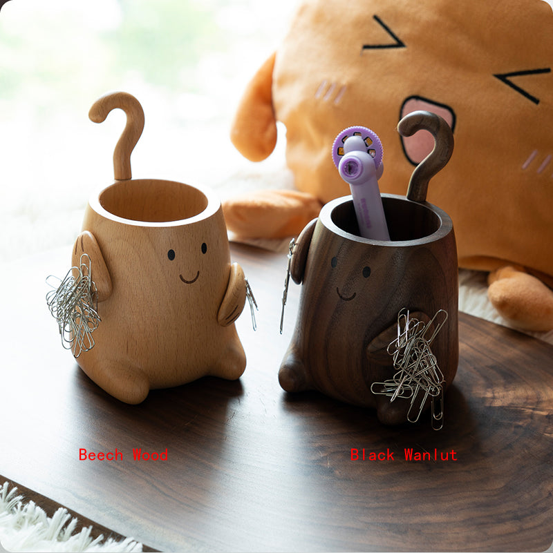 Cute Wooden Monster Desk Organizer, Multi - Function Pen Holder with Clip Storage