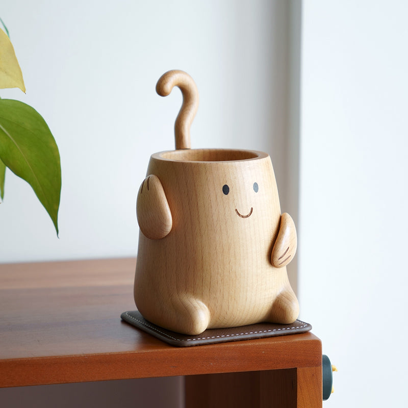 Cute Wooden Monster Desk Organizer, Multi - Function Pen Holder with Clip Storage