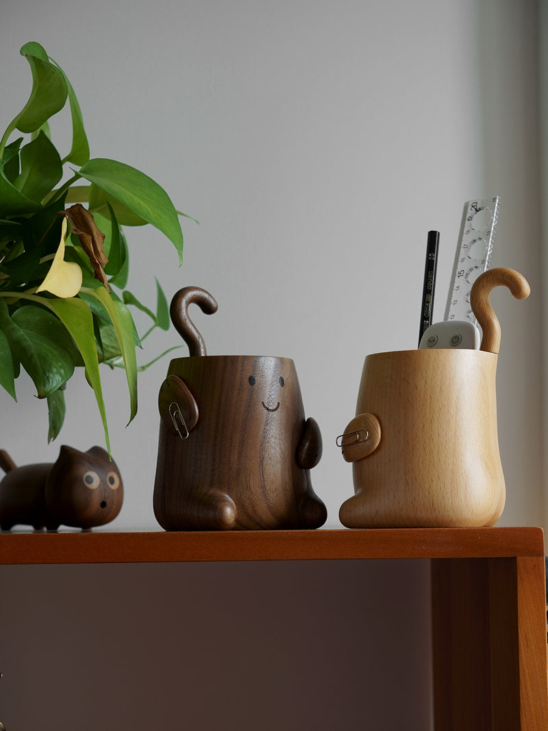 Cute Wooden Monster Desk Organizer, Multi - Function Pen Holder with Clip Storage