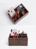 Wooden Desk Organizer with Compartments, Walnut Wood Office Storage Box for Desk Essentials