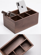 Wooden Desk Organizer with Compartments, Walnut Wood Office Storage Box for Desk Essentials