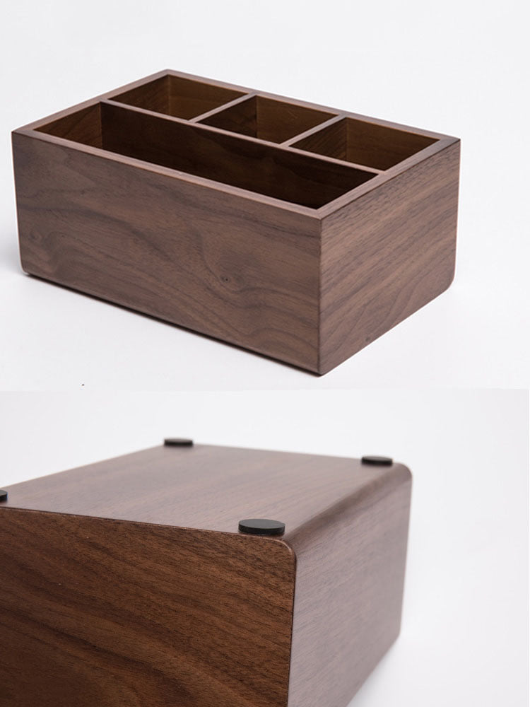 Wooden Desk Organizer with Compartments, Walnut Wood Office Storage Box for Desk Essentials