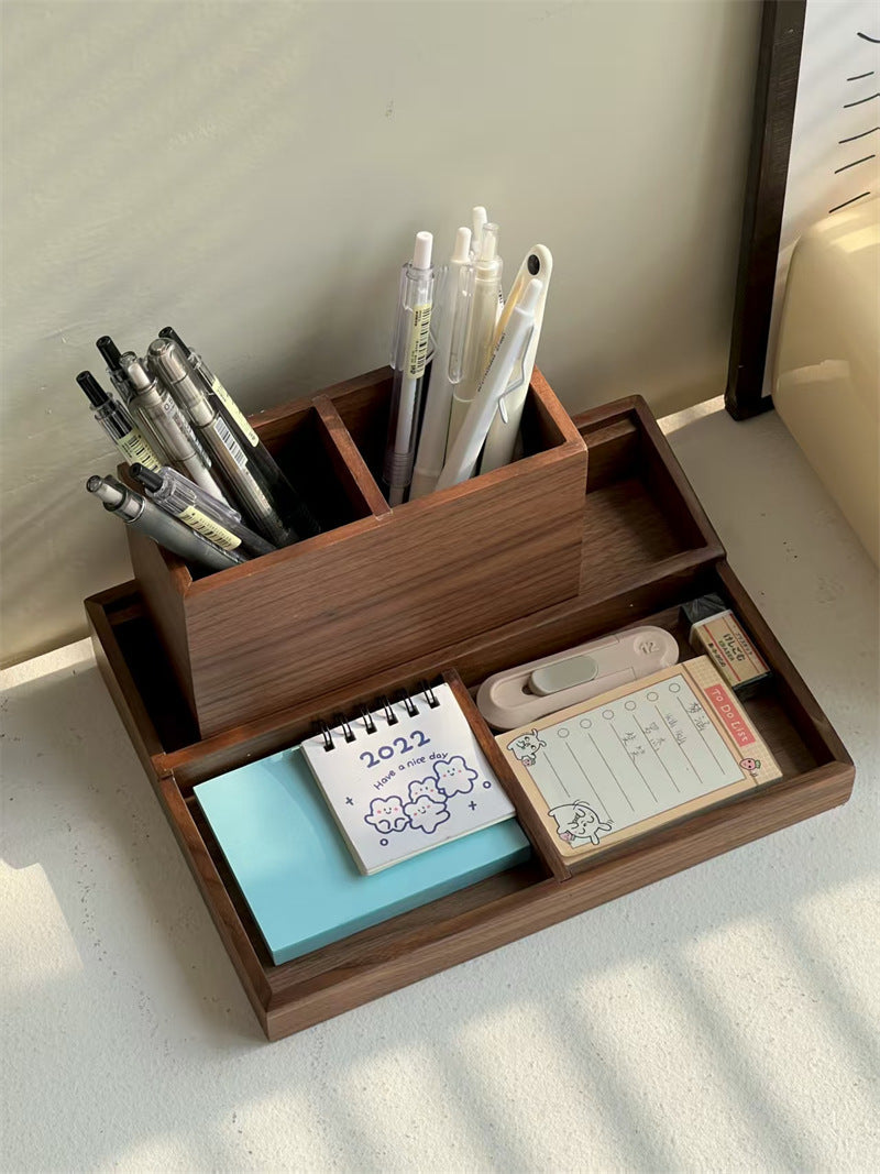 Wooden Desk Organizer with Multi - Compartments - For Makeup, Pens, and Office Supplies