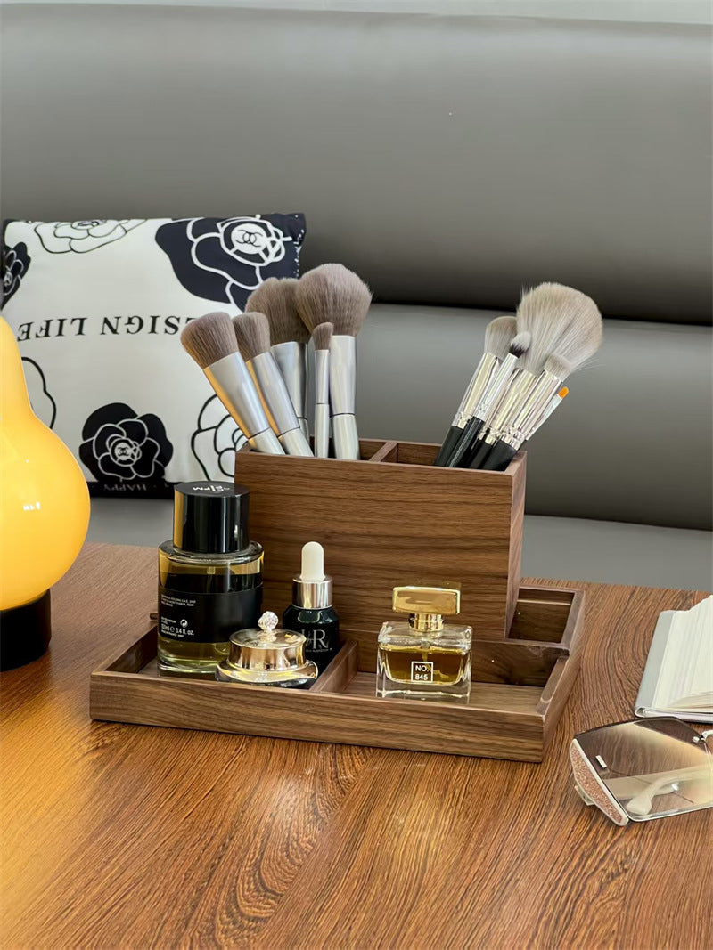 Wooden Desk Organizer with Multi - Compartments - For Makeup, Pens, and Office Supplies