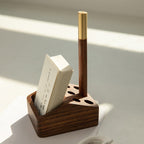 Wooden Desk Organizer with Pen Holders and Storage Compartment