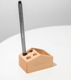 Wooden Desk Organizer with Pen Holders and Storage Compartment