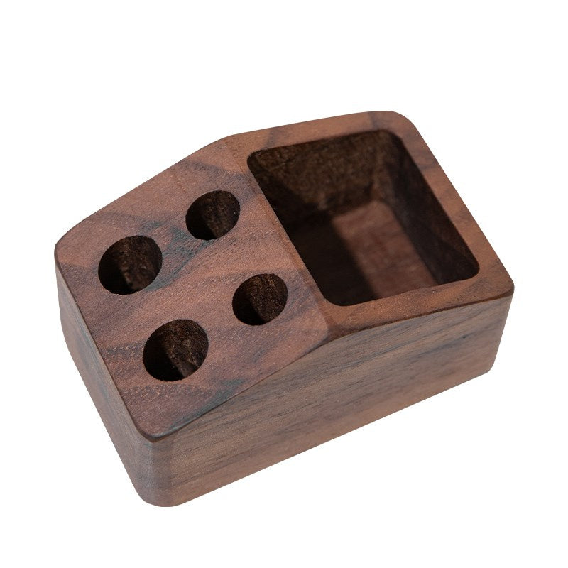 Wooden Desk Organizer with Pen Holders and Storage Compartment