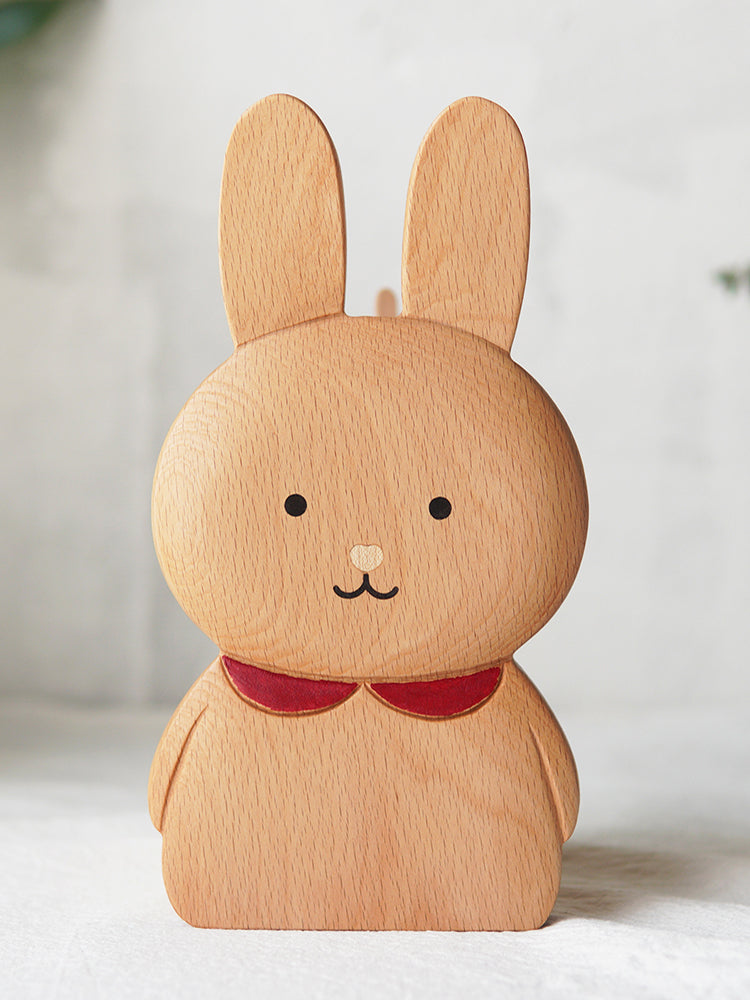 Cute Wooden Bunny Pen Holder & Storage Box, 2 - in - 1 Desk Organizer