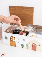 Cute House - Shaped Wooden Storage Box, Double - Compartment Organizer for Home
