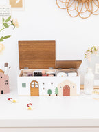 Cute House - Shaped Wooden Storage Box, Double - Compartment Organizer for Home
