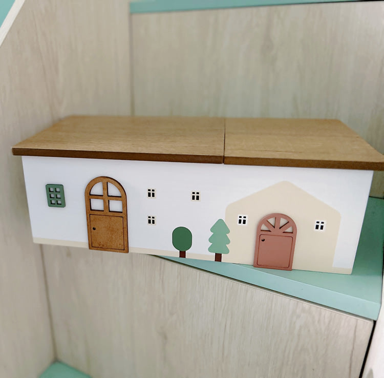 Cute House - Shaped Wooden Storage Box, Double - Compartment Organizer for Home