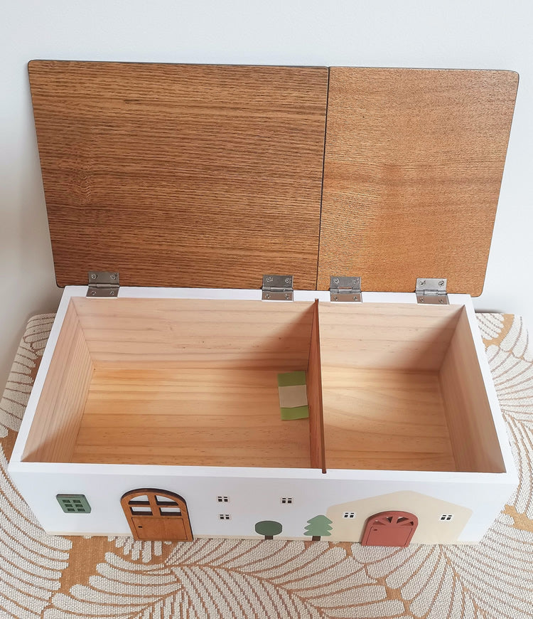Cute House - Shaped Wooden Storage Box, Double - Compartment Organizer for Home