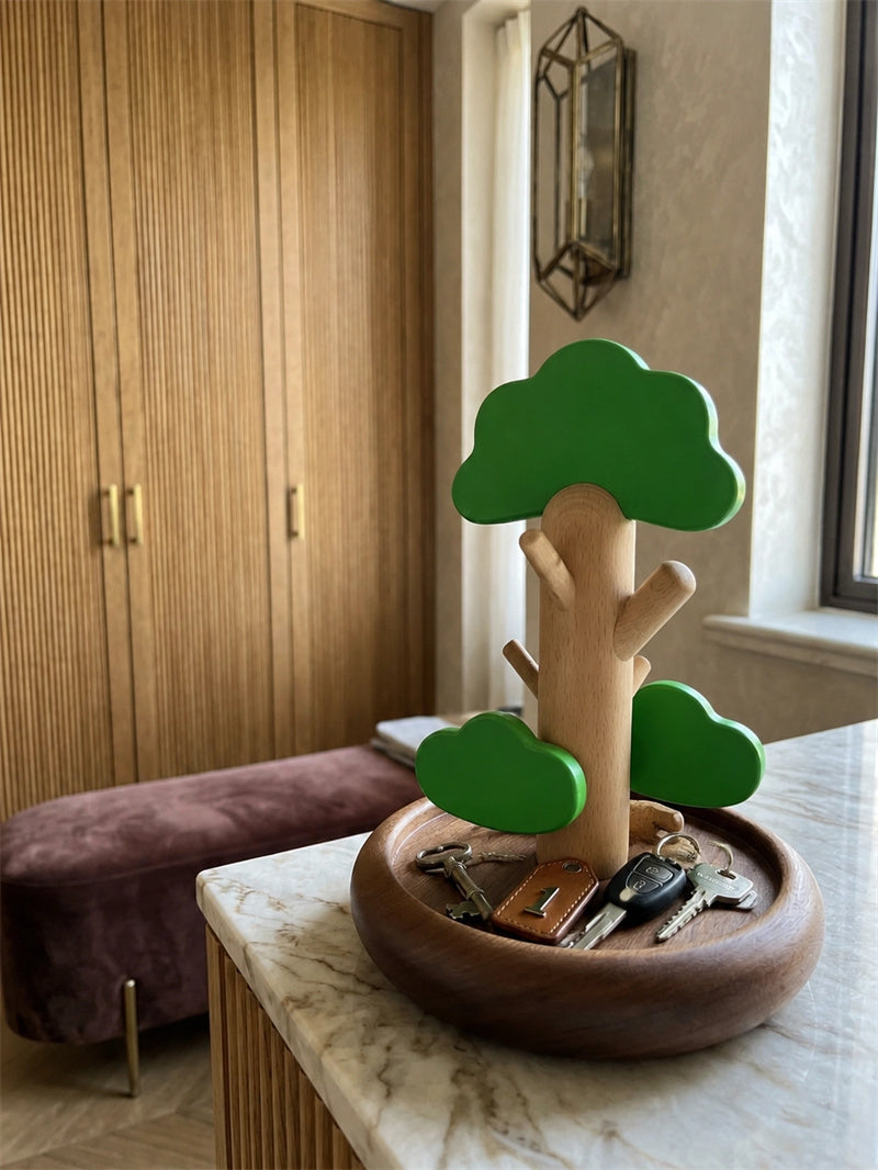 Wooden Tree Jewelry Stand Organizer Tray – Wood Necklace & Earring Display Holder for Vanity & Dresser Decor