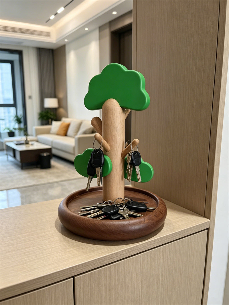 Wooden Tree Jewelry Stand Organizer Tray – Wood Necklace & Earring Display Holder for Vanity & Dresser Decor